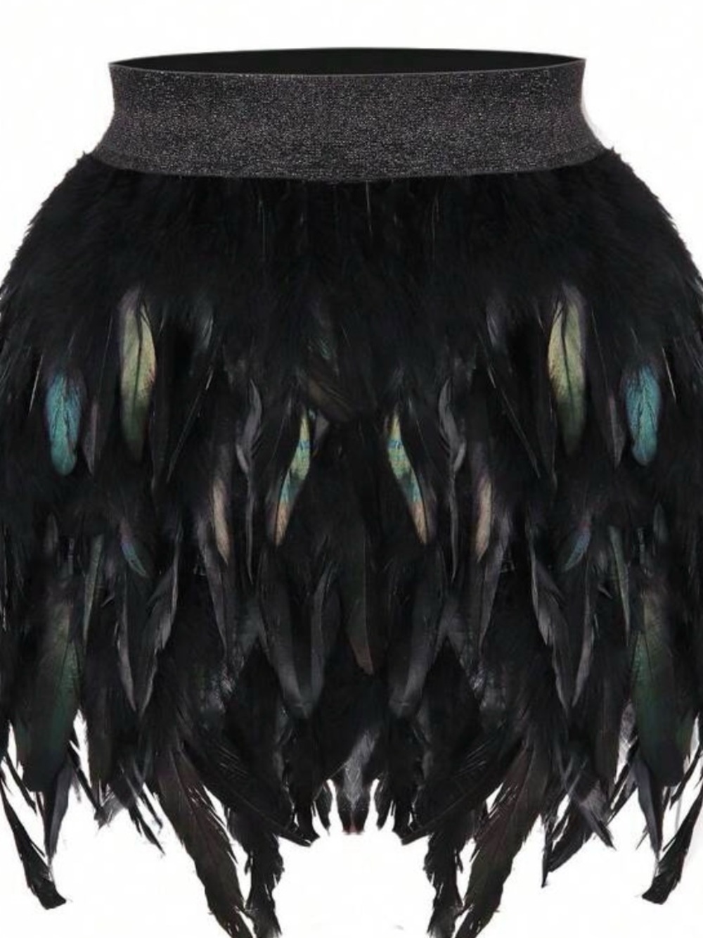 Black Feather Mini Skirt with Shimmer Waistband